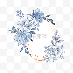 水彩手绘花卉边框图片_蓝色玫瑰婚礼边框