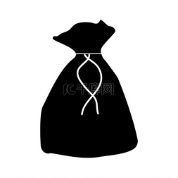 粗麻布背景图片_黑色袋子或袋子或小袋图标。黑色