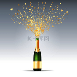 庆祝爆炸背景图片_香槟五彩纸屑派对打开香槟酒瓶喷