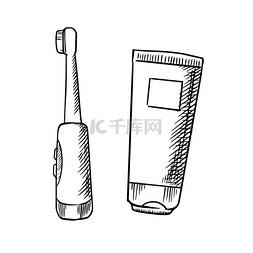 牙膏管和电动牙刷草图，用于牙科