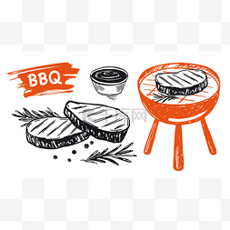 烧烤涮锅菜单图片_牛排烤，烧烤，手绘风格。矢量图