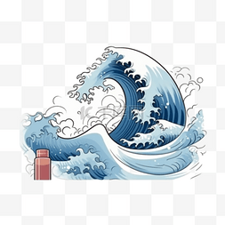 日式插画图片_卡通手绘日式海浪浪花
