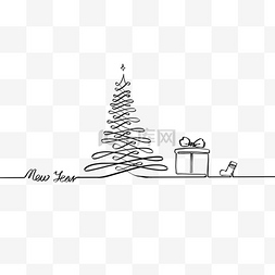 圣诞树矢量图图片_圣诞冬季礼物抽象线条画
