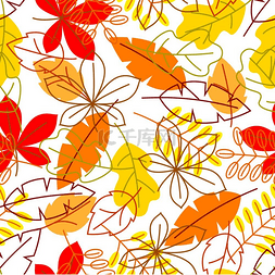 红色9图片_无缝花朵图案搭配风格化的秋叶简
