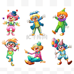 六个不同的小丑服装