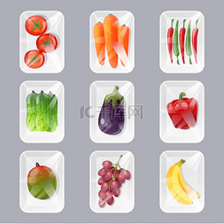 新鲜水果白色图片_用透明薄膜包裹新鲜水果和蔬菜的