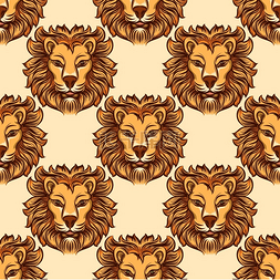 动物设计插图图片_与狮子的无缝模式。