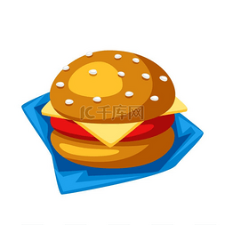 芝士图标图片_程式化的汉堡包或芝士汉堡的插图