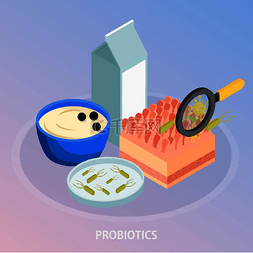 益生菌抗病毒图片_益生菌等距背景组合与食物和微生