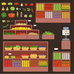 高档水果店图片_蔬菜和水果店的家具。