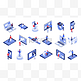 等轴测用户界面。在线办公、设备交互和触摸移动接口 3d 矢量集