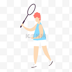 卡通手绘风格人物图片_羽毛球运动白色运动裤女生
