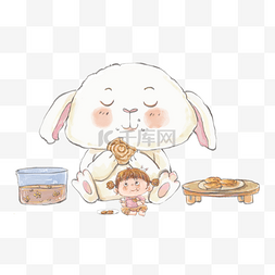 中秋节玉兔孩子吃月饼
