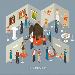 博物馆展览等轴测构图海报