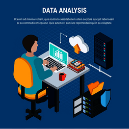 数据分析等距背景与人坐在办公室