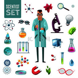 生物实验图图片_科学图标卡通设置与科学家性格和