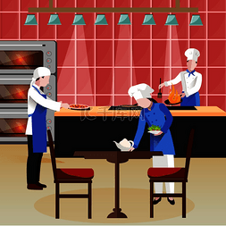 女厨师矢量图图片_由三名咖啡馆员工组成的平面彩色