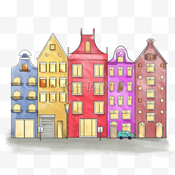 简单矢量装饰卡通图片_阿姆斯特丹房子水彩卡通