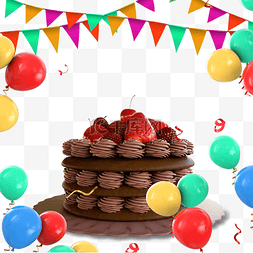 生日气球3d图片_草莓装饰巧克力3d生日蛋糕庆
