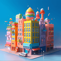 3D暖色现代城市建筑元素