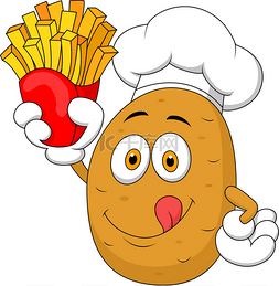 卡通薯条食物图片_马铃薯厨师拿薯条