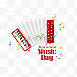 简约标签设计图片_国际音乐日红色简约手风琴