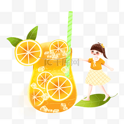 夏天冰镇图片_扁平冰镇柠檬汁水果女孩