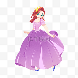 穿紫色蓬蓬裙子头戴皇冠的公主