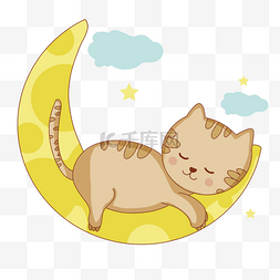 可爱的小猫在月亮上打盹