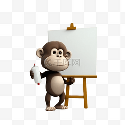白板文字图片_猴子动物手举白板3D立体元素猴子