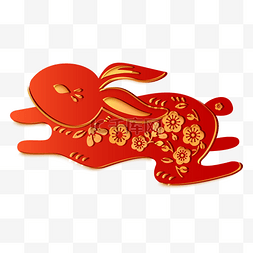 中秋佳节兔子图片_红色立体剪纸兔子装饰