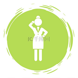 着装图标图片_女商人绿色肖像邮票风格有思想的