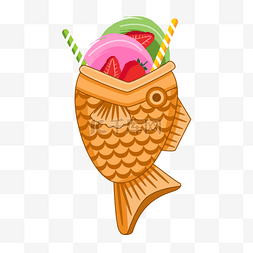 冰淇淋草莓图片_双色冰淇淋日本鲷鱼烧