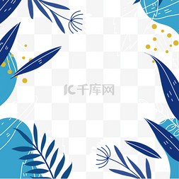 蓝色卡通树叶图片_蓝色卡通树叶环绕冬季植物边框