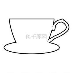 液体咖啡图片_带有茶托图标的茶杯轮廓黑色矢量