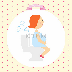 婴儿坐便马桶图片_卡通插图的孕妇会产生气体，坐在