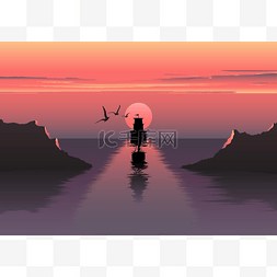 卡通over图片_Vector horizontal illustration of sunset over