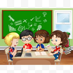 Children working in group in the classroom