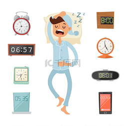 睡觉卡通图图片_闹钟和睡觉的人矢量图
