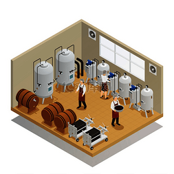 产品工厂图片_葡萄酒生产等轴测组成与工厂员工