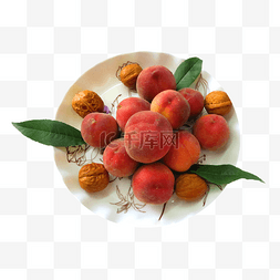 桃叶桃子图片_一盘红色新鲜桃子