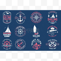 帆船训练营徽章向量。衬衫、印花