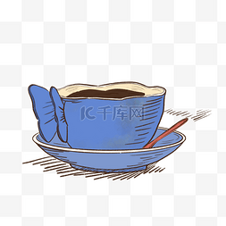 淡蓝色蝴蝶图片_咖啡器具淡蓝色蝴蝶咖啡杯