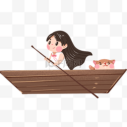女孩划船