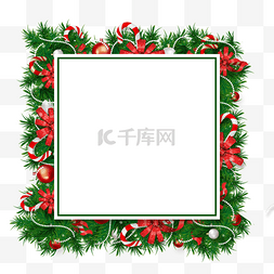 喜庆背景插画图片_圣诞节绿叶方形装饰边框