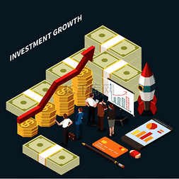 投资等距图标图片_投资增长等距概念与货币智能手机