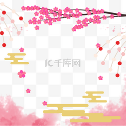 渐变晕染粉色樱花日本春季边框