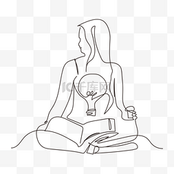 女生想法图片_抽象线稿创意想法灯泡之安静看书