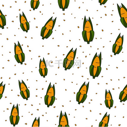 谷粒矢量图片_玉米棒无缝图案谷壳和谷粒中的玉