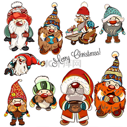 大收集手绘制的小矮人圣诞插图